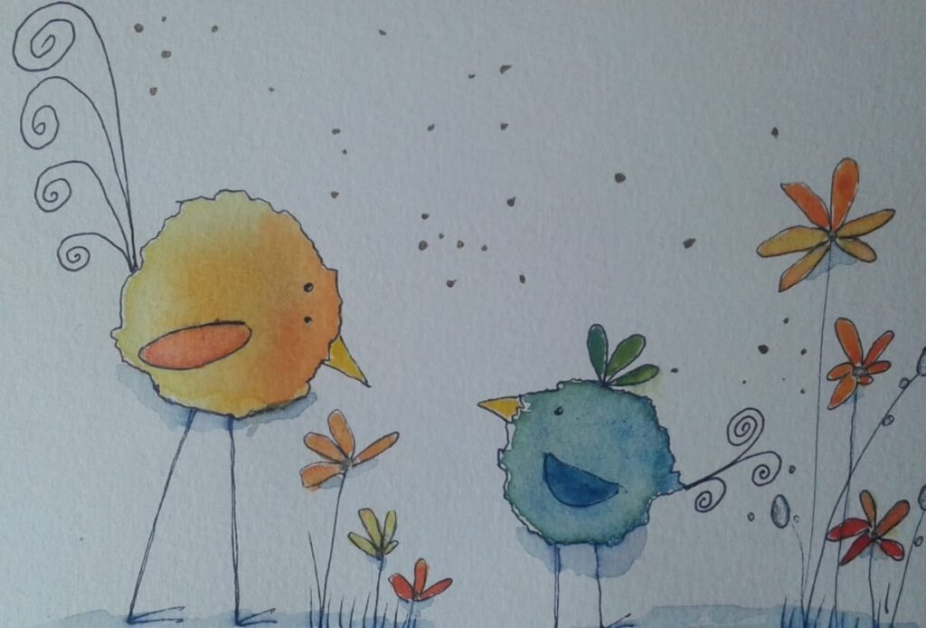 peinture d'oiseaux naifs
